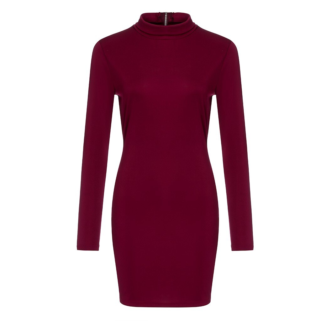 CHAMSGEND Dress Women's Turtlenck Sweater Dress Hip Hugging Clubwear Long-Sleeved Dress Turtleneck Back Zipper Party Dresses