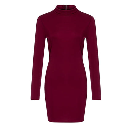CHAMSGEND Dress Women's Turtlenck Sweater Dress Hip Hugging Clubwear Long-Sleeved Dress Turtleneck Back Zipper Party Dresses