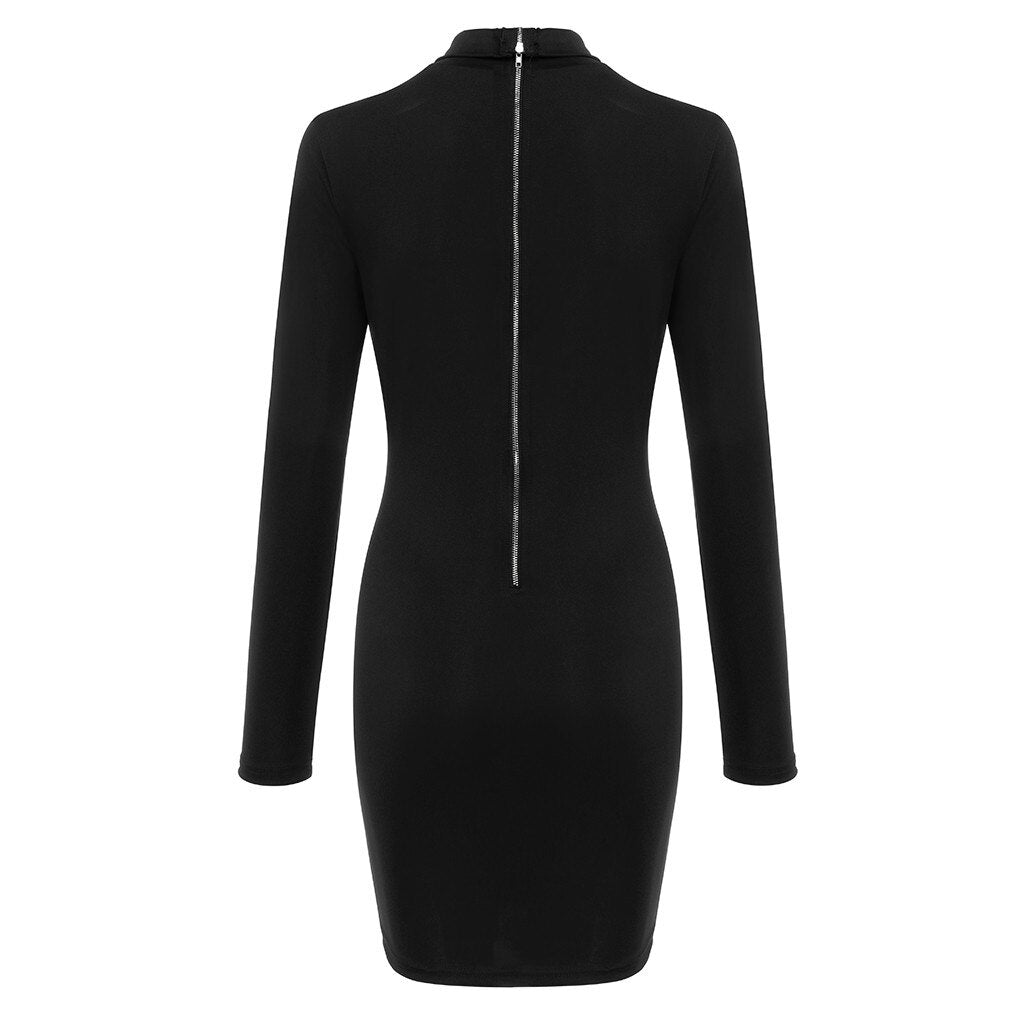 CHAMSGEND Dress Women's Turtlenck Sweater Dress Hip Hugging Clubwear Long-Sleeved Dress Turtleneck Back Zipper Party Dresses