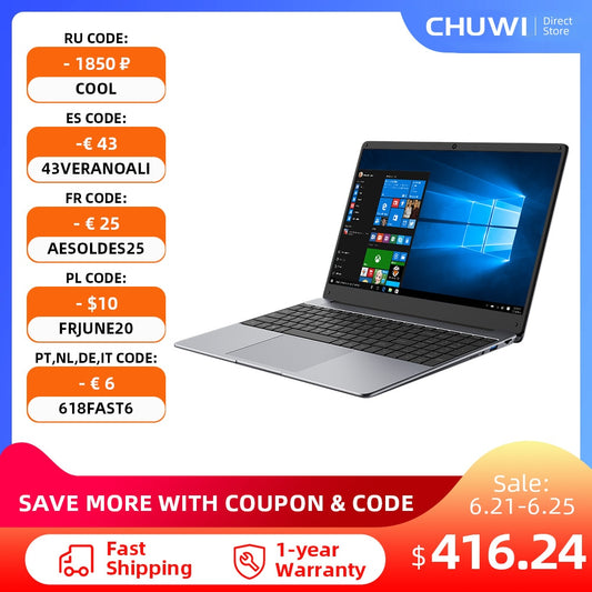 CHUWI HeroBook Plus 15.6 Inch 1920*1080 Display Intel Celeron J4125 Quad Core Processor LPDDR4X 12GB 256GB SSD Windows 10 Laptop