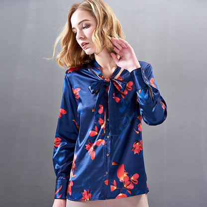 CISULI Silk Blouses Women Shirt Silk Satin Blouses Long Sleeve Plus Size 5XL Pearl Glossy Shirts