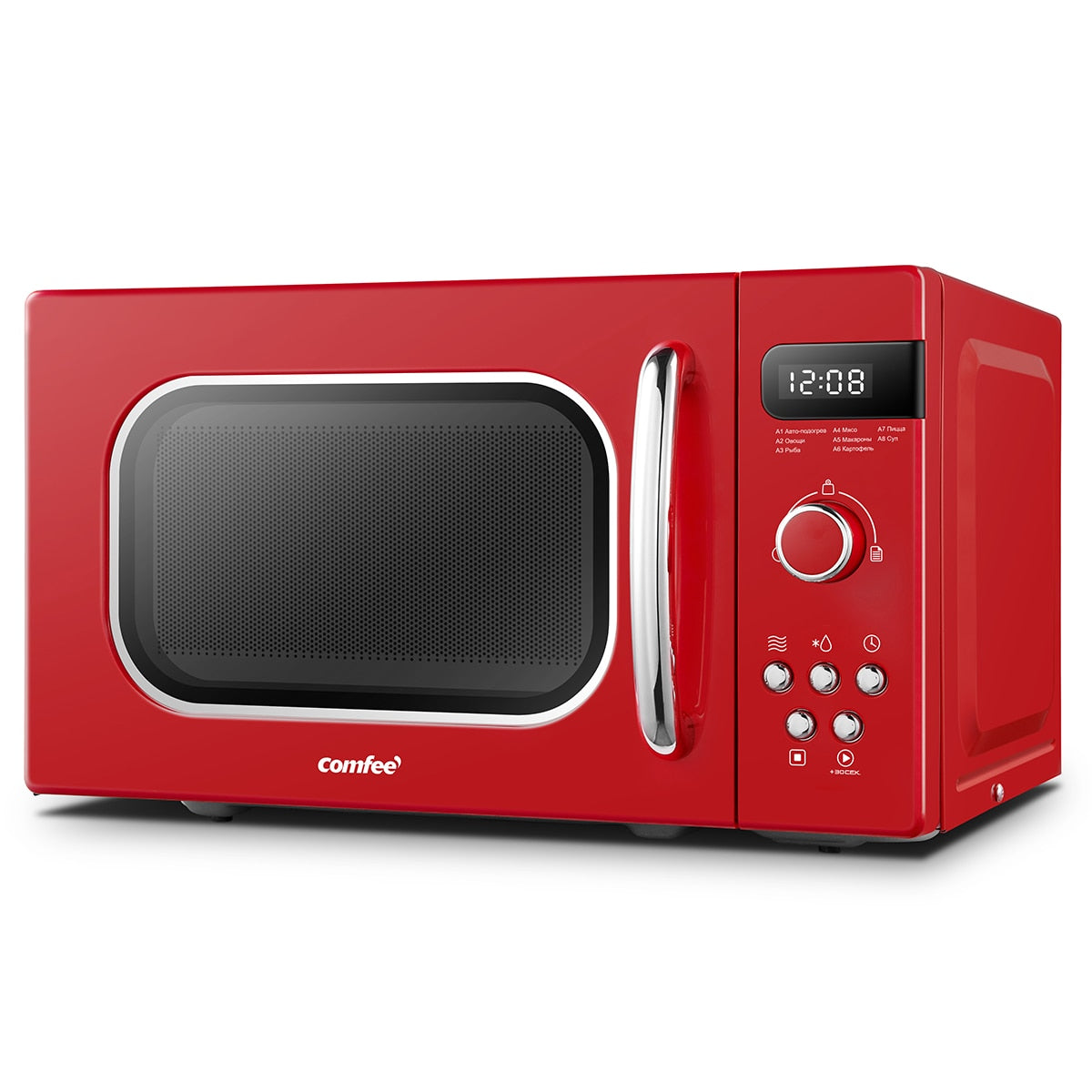 COMFEE Red 800W 20L Microwave Oven with 8 Auto Menus 5 Cooking Power Levels and Express Cook Button Passionate Retro Style