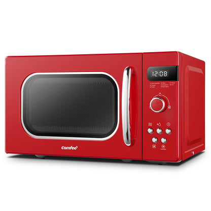 COMFEE Red 800W 20L Microwave Oven with 8 Auto Menus 5 Cooking Power Levels and Express Cook Button Passionate Retro Style