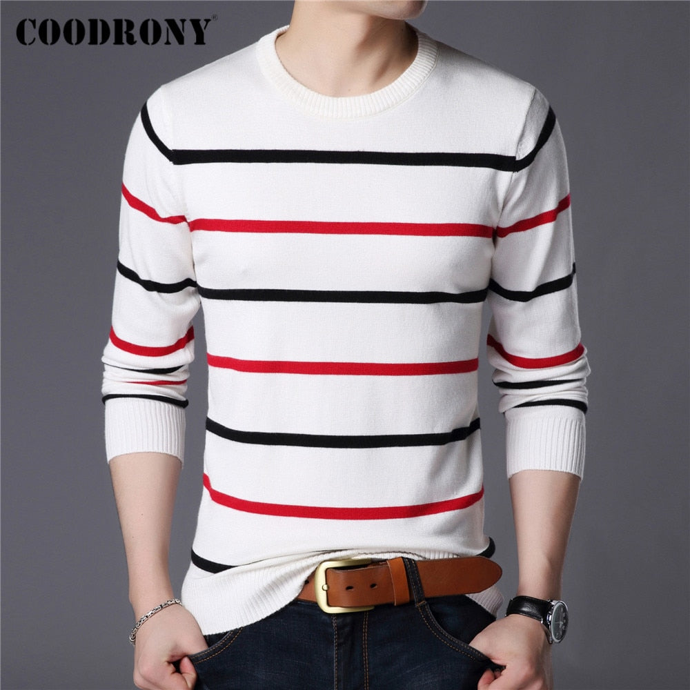 COODRONY Brand Sweater Men Fashion Casual Striped O-Neck Pull Homme Spring Autumn Cotton Knitwear Pullover Clothing Jersey C1003