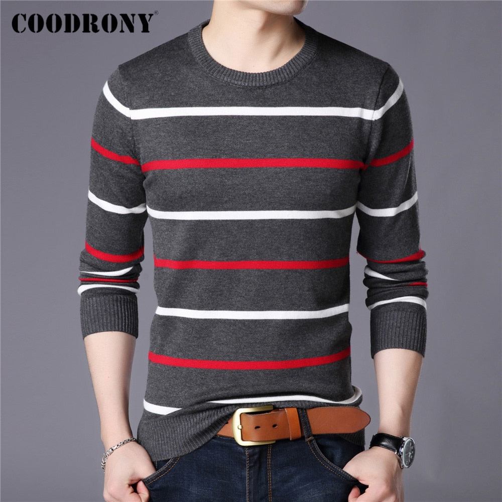 COODRONY Brand Sweater Men Fashion Casual Striped O-Neck Pull Homme Spring Autumn Cotton Knitwear Pullover Clothing Jersey C1003