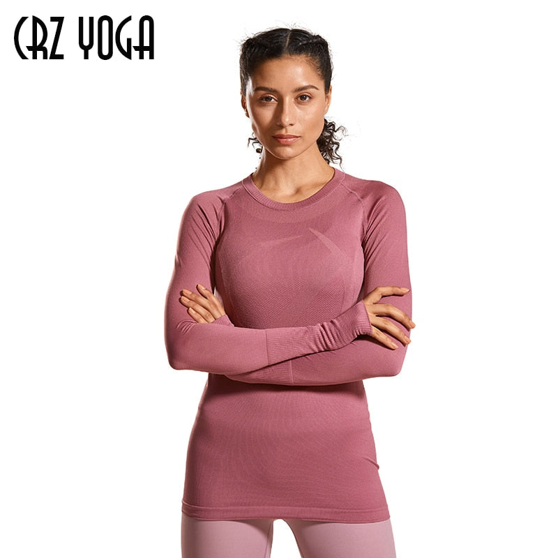 CRZ YOGA Women's Active Long Sleeve Sports Running Tee Top Seamless Leisure T-shirt