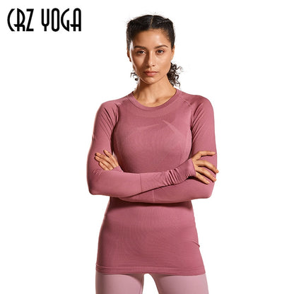 CRZ YOGA Women's Active Long Sleeve Sports Running Tee Top Seamless Leisure T-shirt