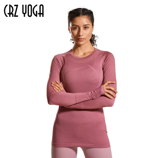 CRZ YOGA Women's Active Long Sleeve Sports Running Tee Top Seamless Leisure T-shirt