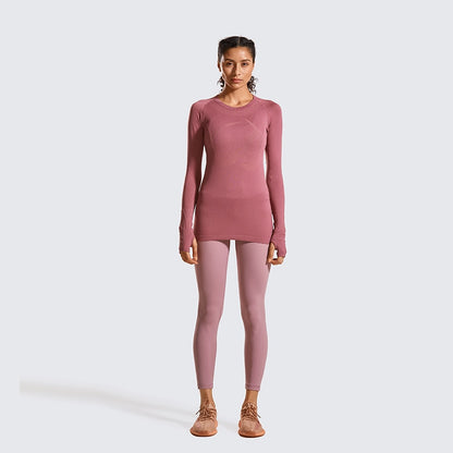 CRZ YOGA Women's Active Long Sleeve Sports Running Tee Top Seamless Leisure T-shirt