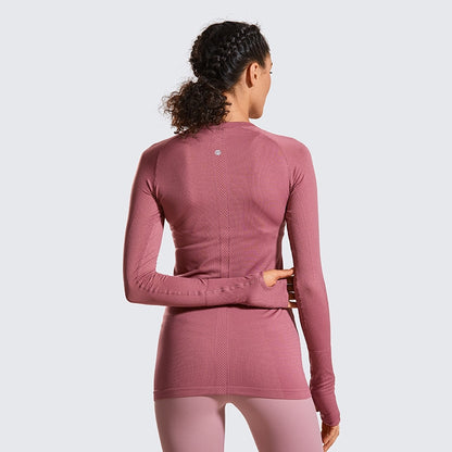 CRZ YOGA Women's Active Long Sleeve Sports Running Tee Top Seamless Leisure T-shirt