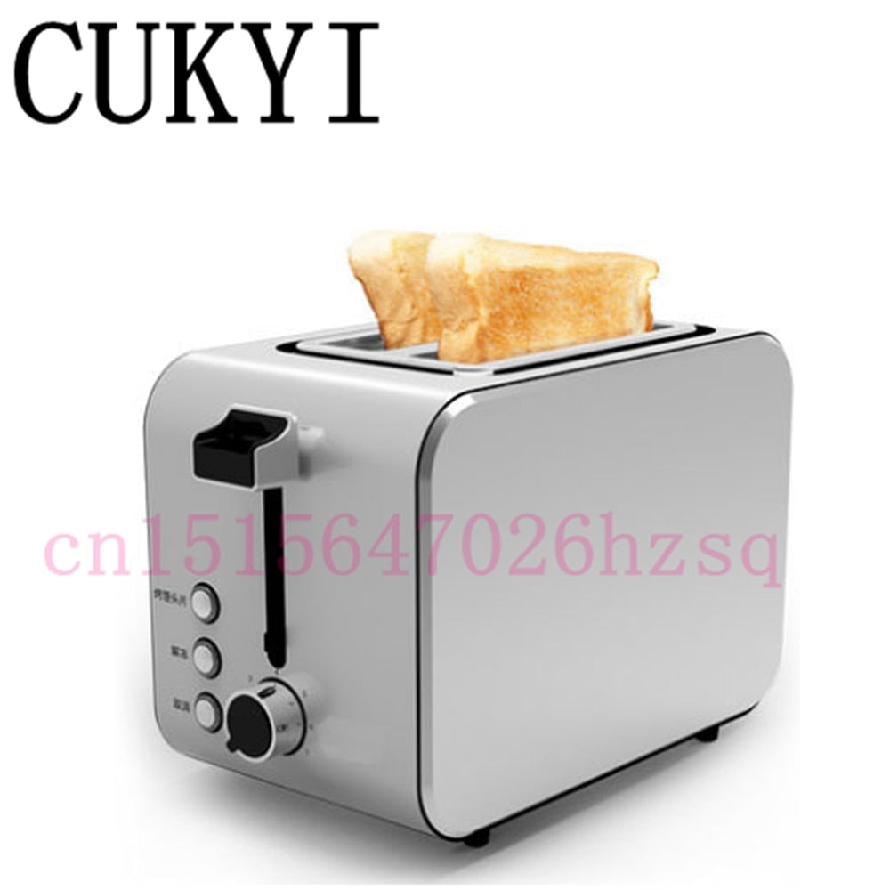 CUKYI Toaster Stainless steel household automatic 2 piece baking bread machine 3.8CM wide slot automatically power off