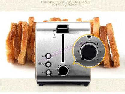 CUKYI Toaster Stainless steel household automatic 2 piece baking bread machine 3.8CM wide slot automatically power off