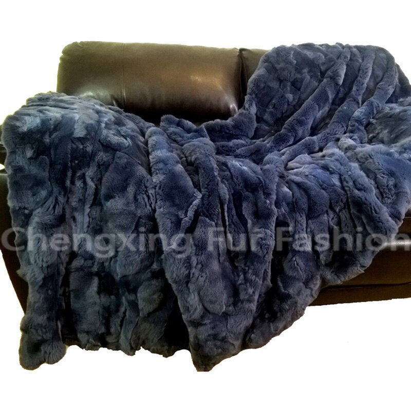 CX-D-65C 70X140 Winter Warm Custom Made Patchwork Rex Rabbit Fur Rug