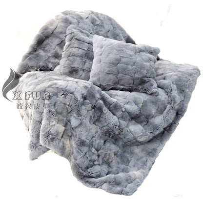 CX-D-65C 70X140 Winter Warm Custom Made Patchwork Rex Rabbit Fur Rug
