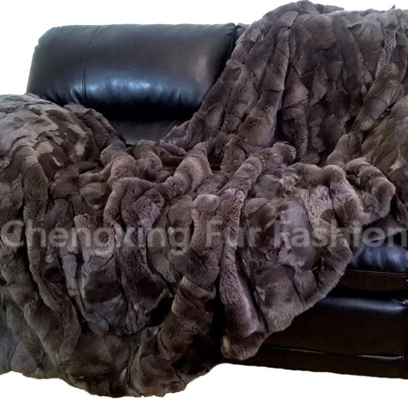 CX-D-65C 70X140 Winter Warm Custom Made Patchwork Rex Rabbit Fur Rug