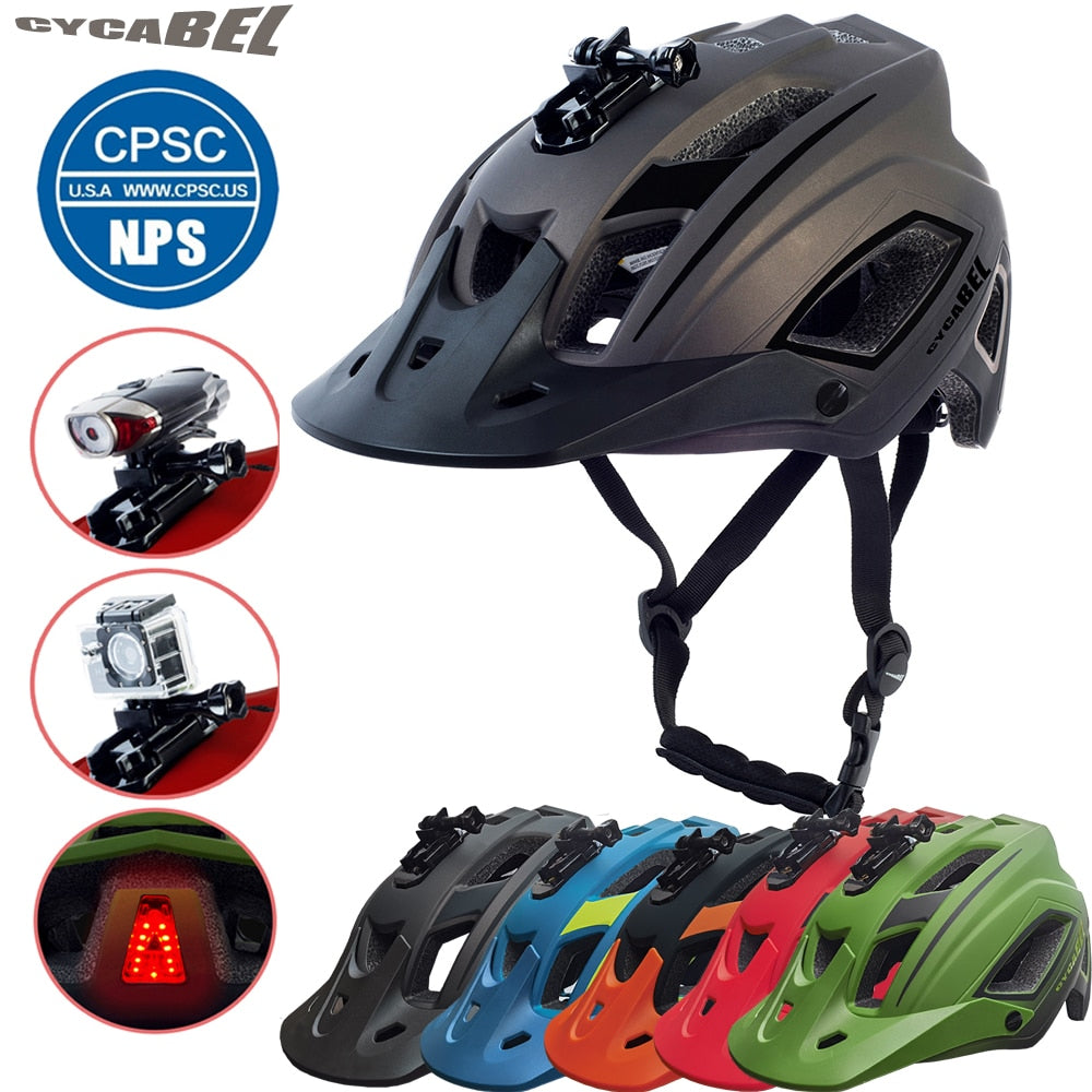 CYCABEL Bicycle Helmet LED Light Rechargeable Intergrally-molded Mountain Road Bike Helmet Sport Safe Hat MTB Cycling Helmet