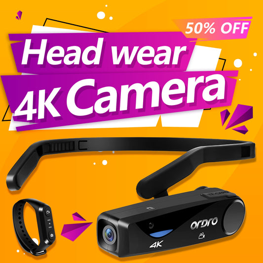 Camcorder 4K Head Mounted Camera ORDRO EP6 Rechargeable Wearable 4K Video Camera FHD 1080P 60FPS Vlog Camera Recorder Lightweigh