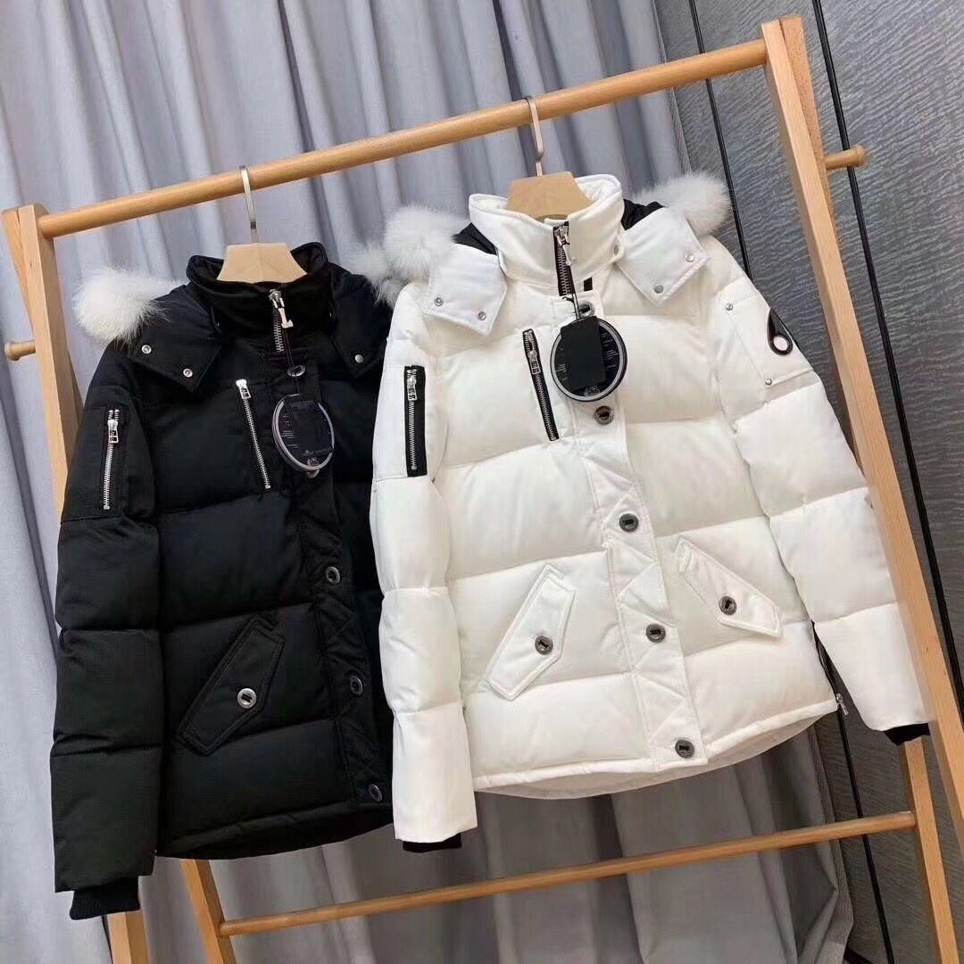Canadian winter white goose down scissors down jacket women's long large wool collar thickened men's Moose short jacket