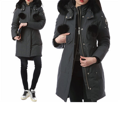 Canadian winter white goose down scissors down jacket women's long large wool collar thickened men's Moose short jacket