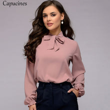 Load image into Gallery viewer, Capucines Elegant Bow Tie Women Shirt Spring Autumn Ladies Solid Long Sleeve Chiffon Shirts Casual Blouses Vintage Tops Blusas
