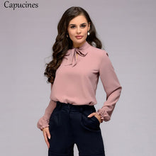 Load image into Gallery viewer, Capucines Elegant Bow Tie Women Shirt Spring Autumn Ladies Solid Long Sleeve Chiffon Shirts Casual Blouses Vintage Tops Blusas
