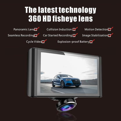 Car DVR Camera Dash Cam 360 degree Fisheye Lens  HD 1080P Video Recorder 5 inch LCD IPS Touch Screen Loop Recording Easy install