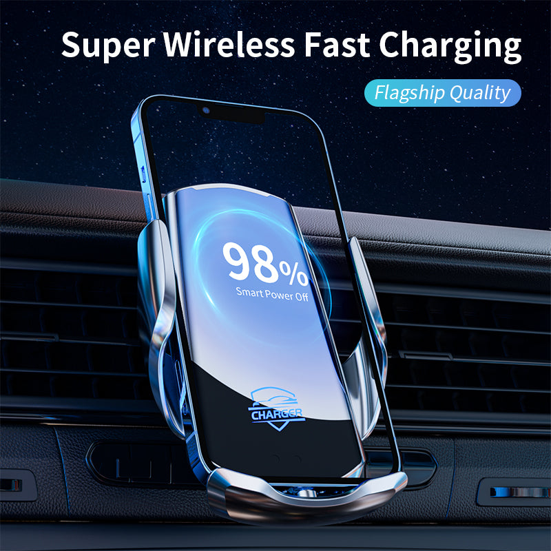 Car Phone Holder with 15W Wireless Charger for All Mobile Phones Magnetic Connector USB Infrared Sensor Phone Holder Mount