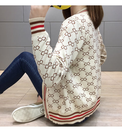 Cardigan Sweater Fabric Luxury Coat Women V-neck and Button Placket Long Sleeve on Sale Winter Oversize Airy Rib-knit