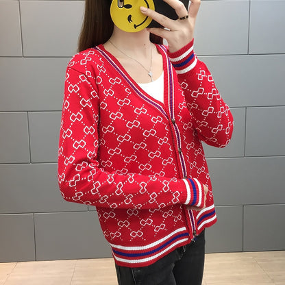 Cardigan Sweater Fabric Luxury Coat Women V-neck and Button Placket Long Sleeve on Sale Winter Oversize Airy Rib-knit