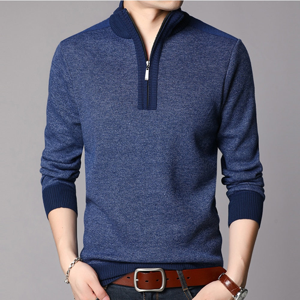 Men's Cashmere Sweater Clothes Spring Autumn  Winter Thick Warm Wool Pullover Men Casual Zipper Turtleneck Pull Homme MZM063