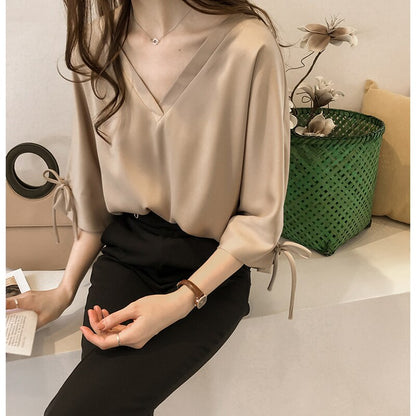 Casual Plus Size 3XL 4XL Summer Tops Solid V Collar OL Blouse Fashion Woman Blouses 2019 Chiffon Blouse Shirt Women Tops 1034 40