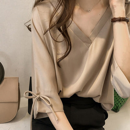 Casual Plus Size 3XL 4XL Summer Tops Solid V Collar OL Blouse Fashion Woman Blouses 2019 Chiffon Blouse Shirt Women Tops 1034 40