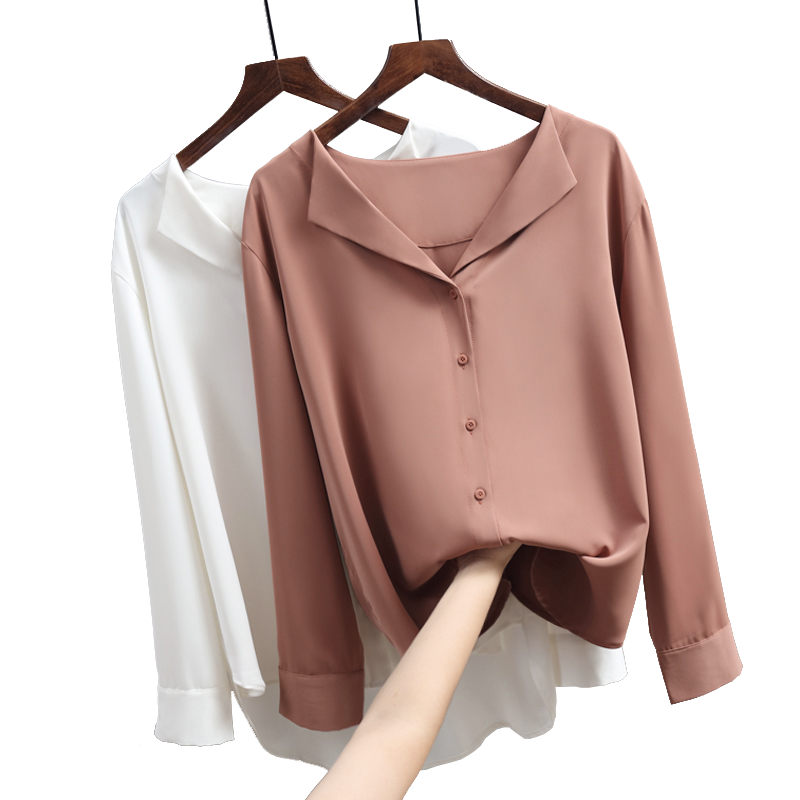 2020 Autumn Women's Chiffon Blouse Office Lady V-neck Button Loose Clothing 5104 50