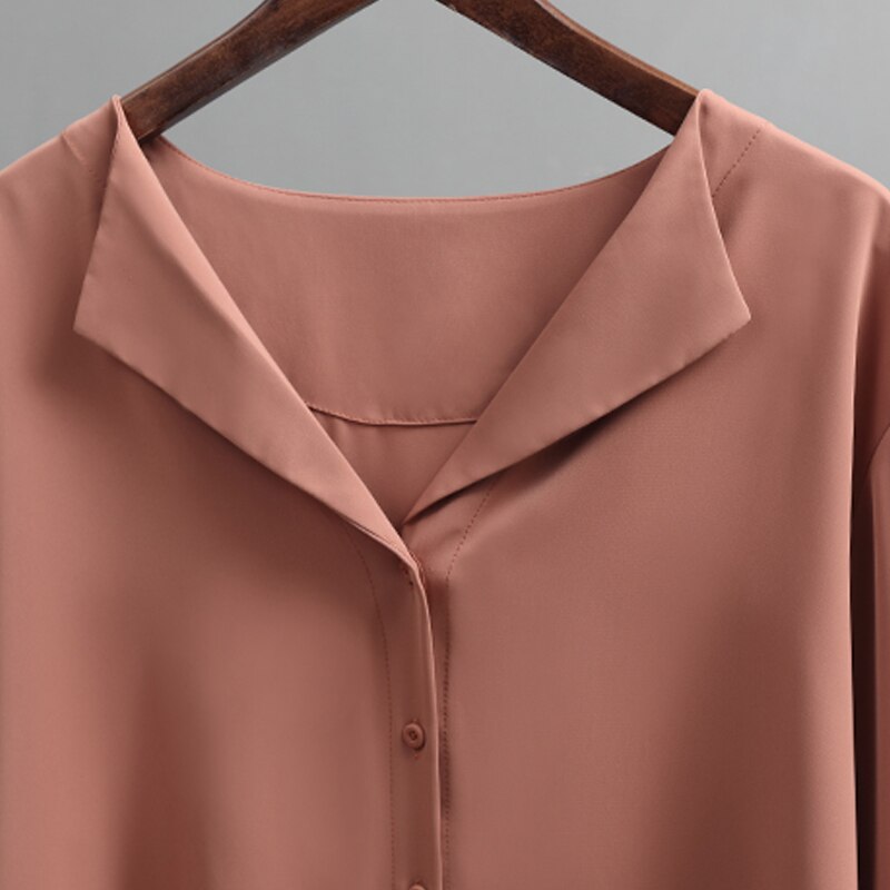 2020 Autumn Women's Chiffon Blouse Office Lady V-neck Button Loose Clothing 5104 50