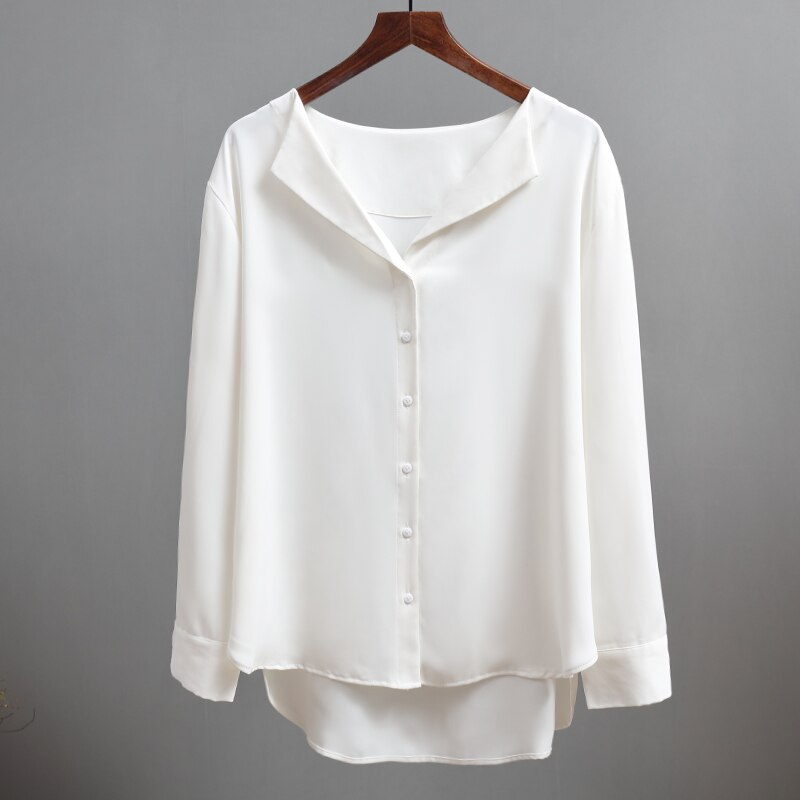 2020 Autumn Women's Chiffon Blouse Office Lady V-neck Button Loose Clothing 5104 50