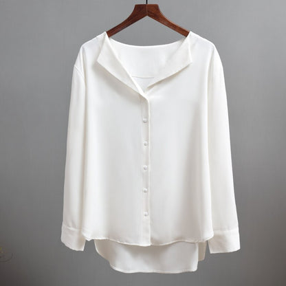 2020 Autumn Women's Chiffon Blouse Office Lady V-neck Button Loose Clothing 5104 50