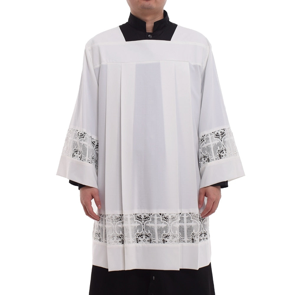 Catholic Church Mass Surplice Liturgical Cotta Vestment Square Neck Latin Cross Robe