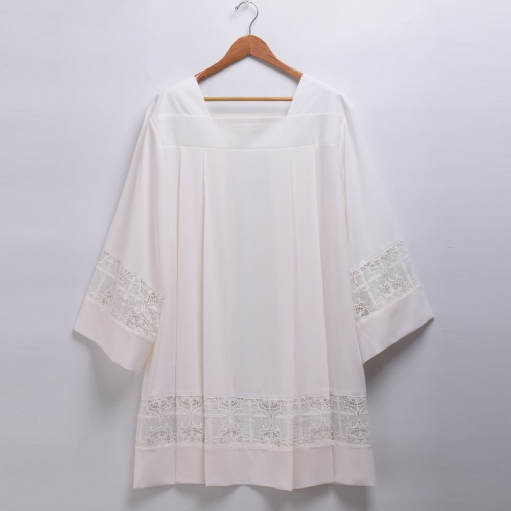 Catholic Church Mass Surplice Liturgical Cotta Vestment Square Neck Latin Cross Robe