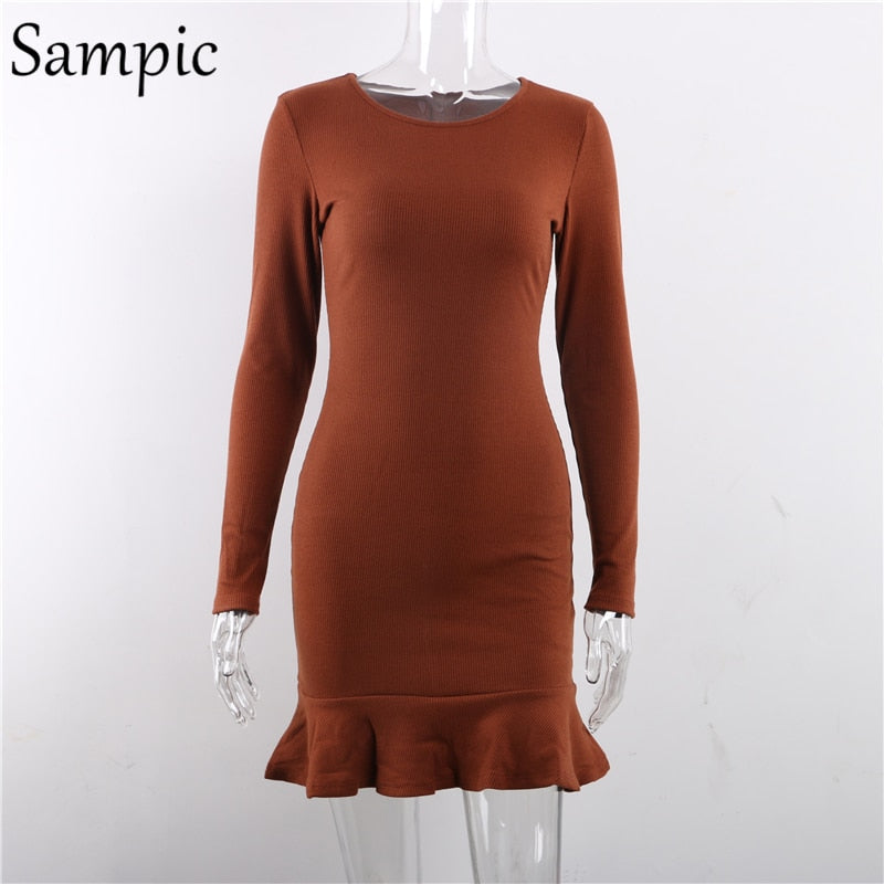 Celandine Women Long Sleeve O neck Short Dress Elegant Ruffles Wrap Party Autumn Winter Dress 2019