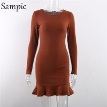 將圖片載入圖庫檢視器 Celandine Women Long Sleeve O neck Short Dress Elegant Ruffles Wrap Party Autumn Winter Dress 2019
