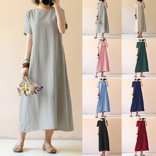 Celmia Women's Vintage Linen Dress 2019 Summer Shirt Dress Short Sleeve Solid Casual Loose Party Beach Maxi Long Vestidos Hot Sale