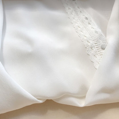 Charlotte Silk Shirts Women Summer Autumn Long Sleeve Lace Patchwork Chic Elegant Blouse Vintage Office Lady White Tunic