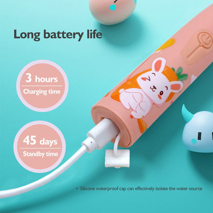 Kids Electric Toothbrush Sonic Cleaning Oral Bacteria IPX6 6 Replacement Waterproof Brush Heads 3 To 12 Years USB Smart Time
