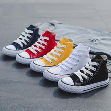 Load image into Gallery viewer, Unisex Children&#39;s High-top Canvas Girls or Boys Quality Fabric School Shoes Fashion Candy Color Sneakers Spring Autumn Outside Travel Canvas
