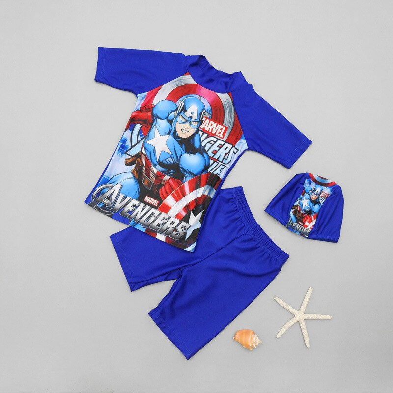 Children Swimwear 3pcs Swimsuit Boys Kids Swimming Hat Short Sleeve  Pants bathSuit Swim Beach Wear