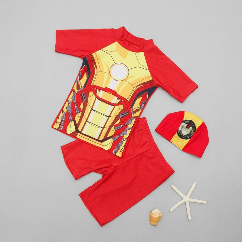 Children Swimwear 3pcs Swimsuit Boys Kids Swimming Hat Short Sleeve  Pants bathSuit Swim Beach Wear