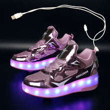 将图片加载到图库查看器，Children Two Wheels Luminous Glowing Sneakers Black Pink Red Led Light Roller Skate Shoes Kids Led Shoes Boys Girls USB Charging
