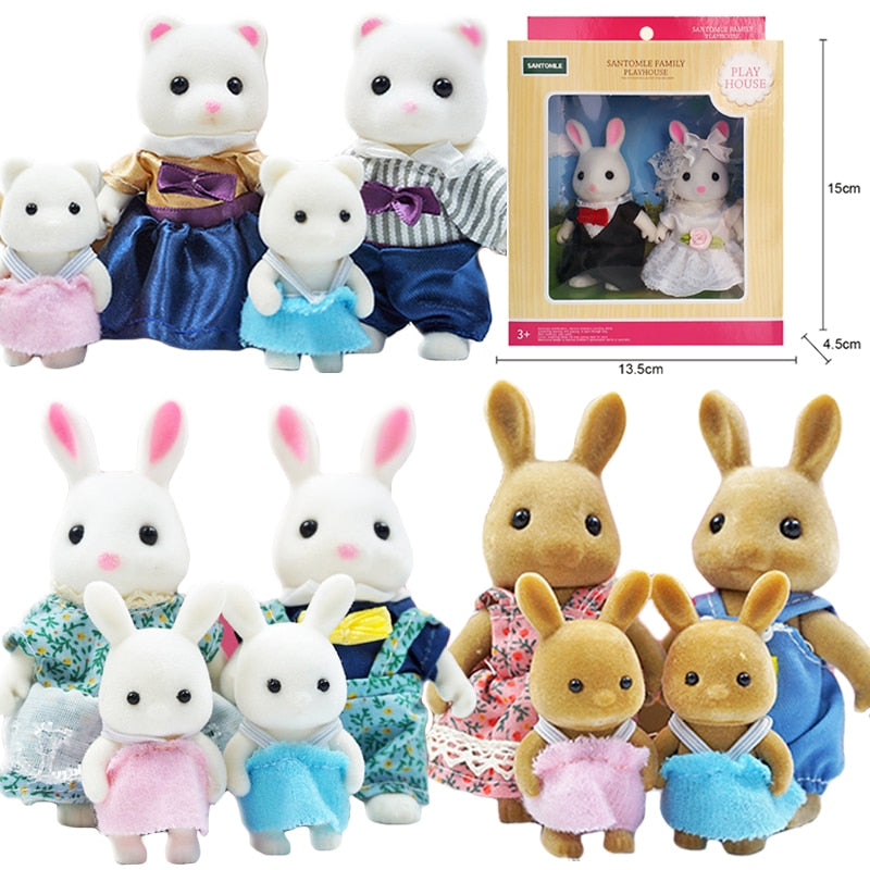 Children's Simulation Forest Animal Family 1:12 Dollhouse Furniture Cute Figure Miniature Rabbit Girl Little Critters Toys Gifts Stuffed Animal
