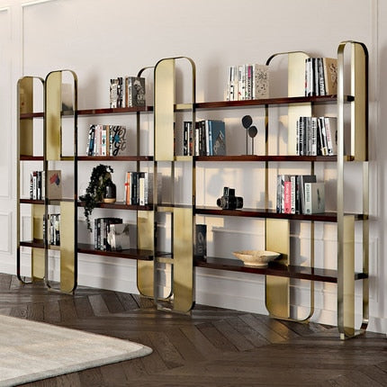 China modern creative design metal wooden bookshelf fashionable elegant shelf for studio study office