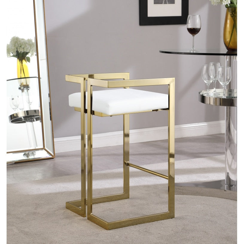 Chinafurniture Modern retro design velvet industrial furniture armrest golden metal leg high bar stool chair  home coffee shop